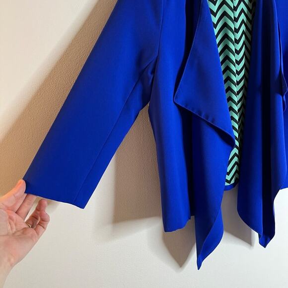 Sugarlips Women's Blazer Jacket XS Royal Blue Waterfall Open Cropped 3/4 Sleeve - Picture 3 of 5